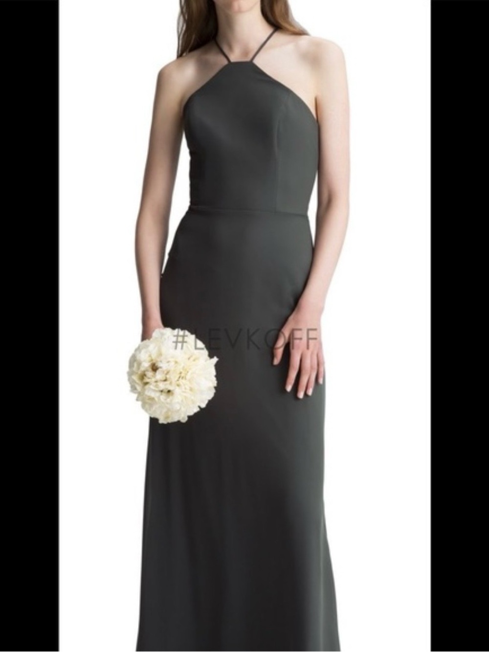 Bill Levkoff Charcoal Halter-Neck Maxi Gown